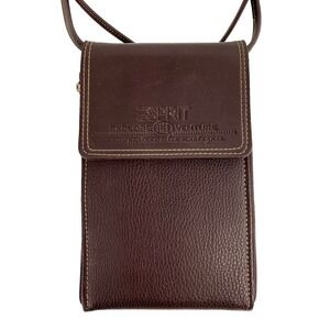 Esprit Travel Bag Shoulder Bag Brown Vintage Many Pockets Faux Leather Zip Sides